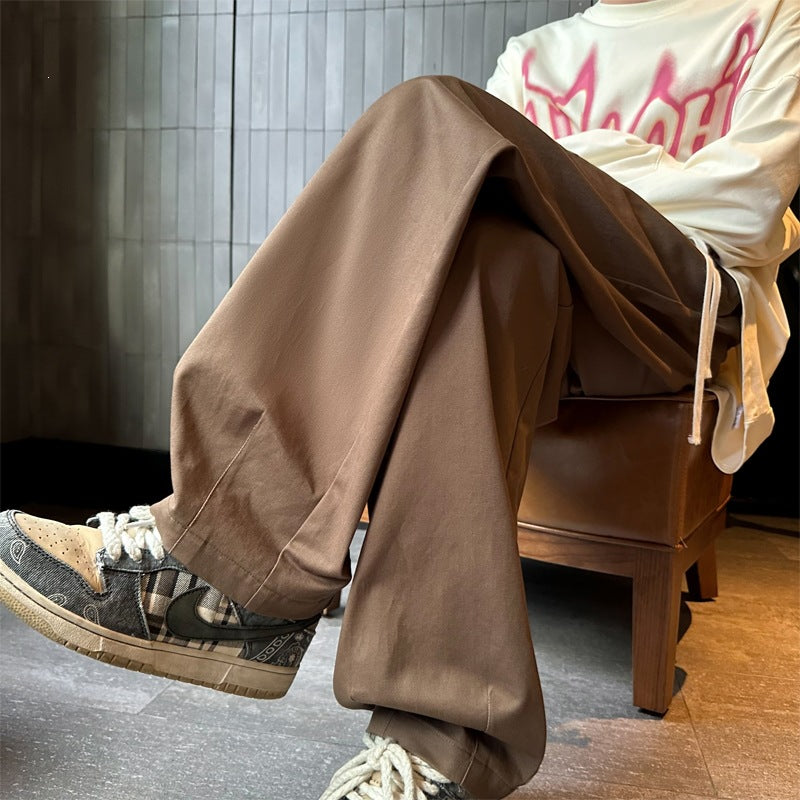 Herren Weitgeschnittene Palazzo-Loungehose mit Tunnelzug, hoher Taille und fließender Baumwollmischung Nord Taschen