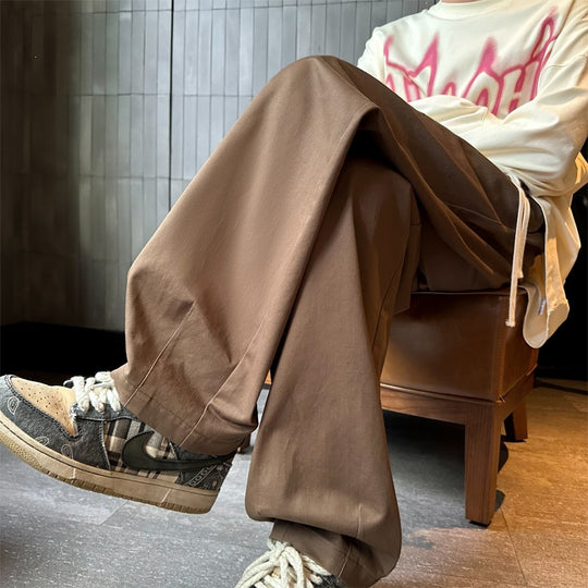 Herren Weitgeschnittene Palazzo-Loungehose mit Tunnelzug, hoher Taille und fließender Baumwollmischung Nord Taschen