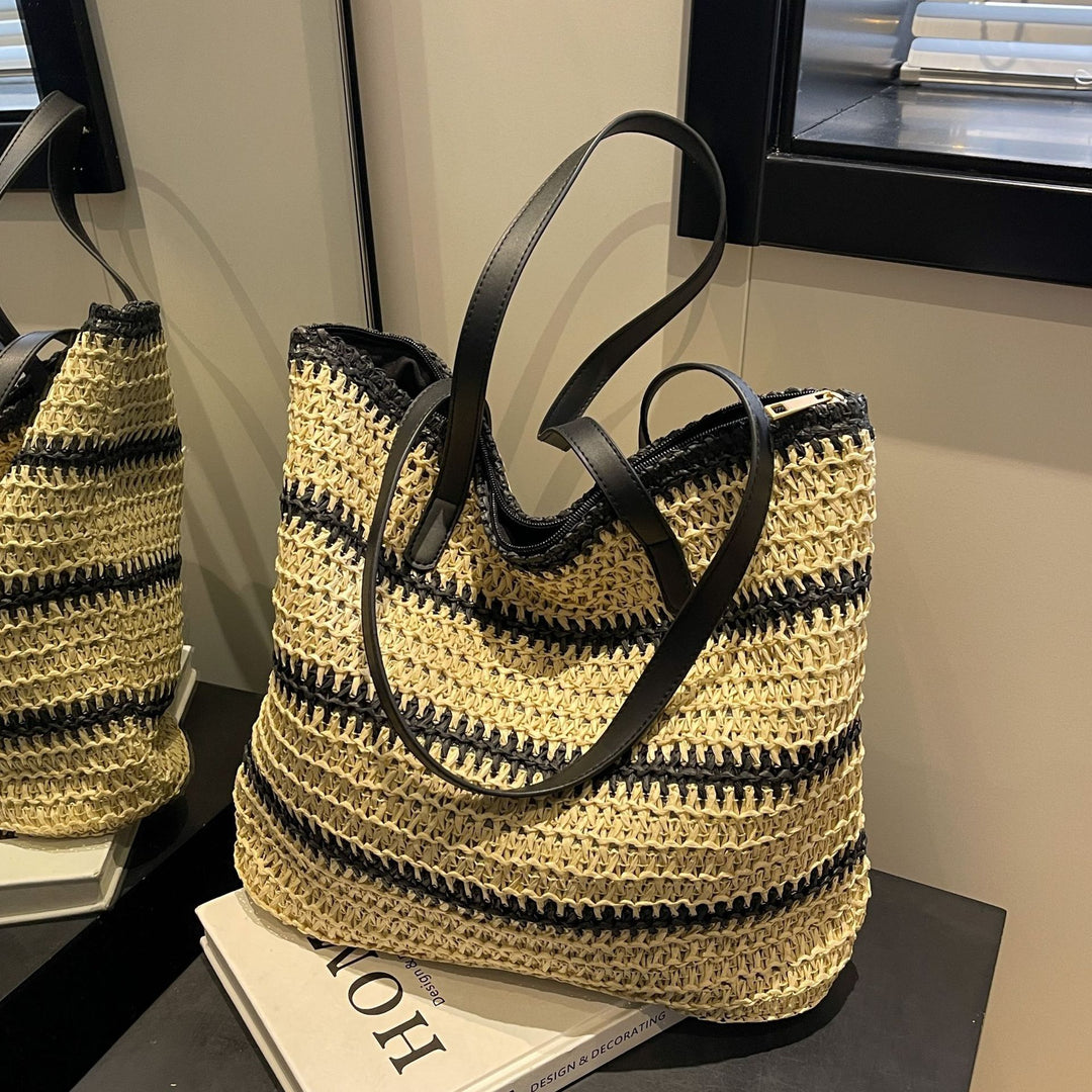 Damen Strandtasche aus hochwertigem Naturmaterial mit gestreiftem Design Nord Taschen