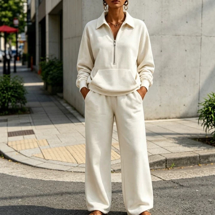 Damen Lässiges Sweat-Set mit Halbzip-Pullover und weiter Jogginghose Nord Taschen