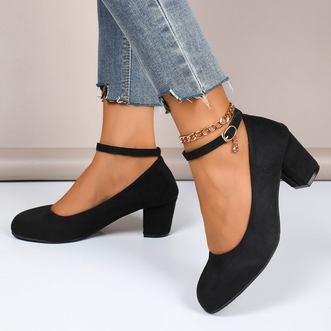 Damen nan elegante Riemchenpumps mit verstellbarem Knöchelriemen und breitem Blockabsatz