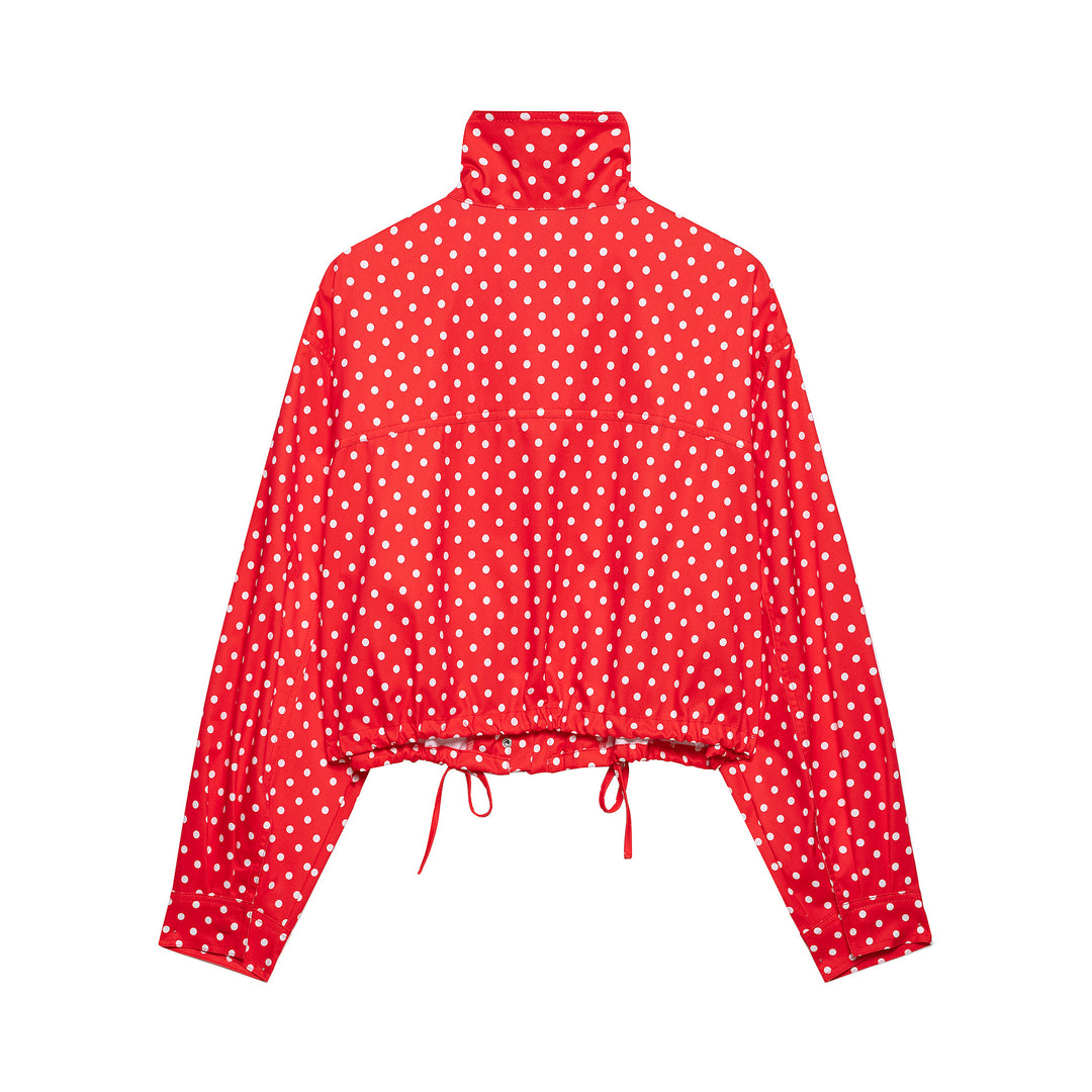 Damen Gepunktete Cropped Regenjacke mit Stehkragen und Tunnelzug Nord Taschen