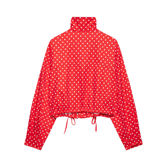 Damen Gepunktete Cropped Regenjacke mit Stehkragen und Tunnelzug Nord Taschen