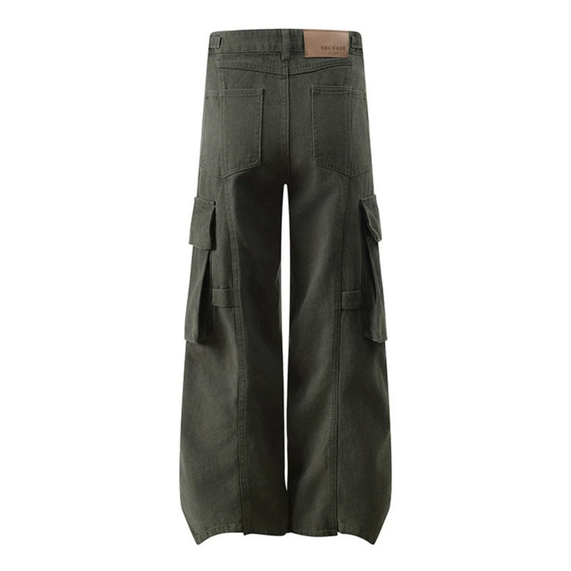 Damen hochtaillierte weite Cargo Culotte-Hose mit Multi‑Taschen und verstellbarem Bund Nord Taschen