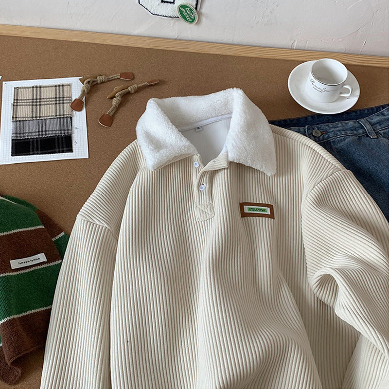 Damen Weicher Cord-Pullover mit Sherpa-Kragen Nord Taschen