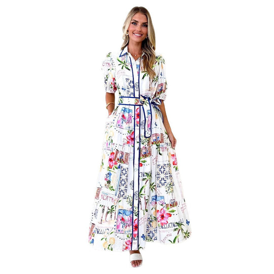 Damen Luftiges Maxikleid mit floralem Grafikdesign und praktischen Taschen Nord Taschen