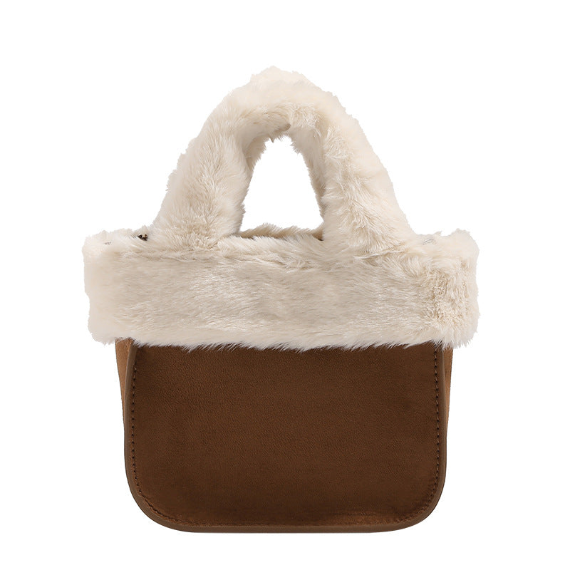 Damen Mini-Tasche mit luxuriösem Kunstfellkragen Nord Taschen