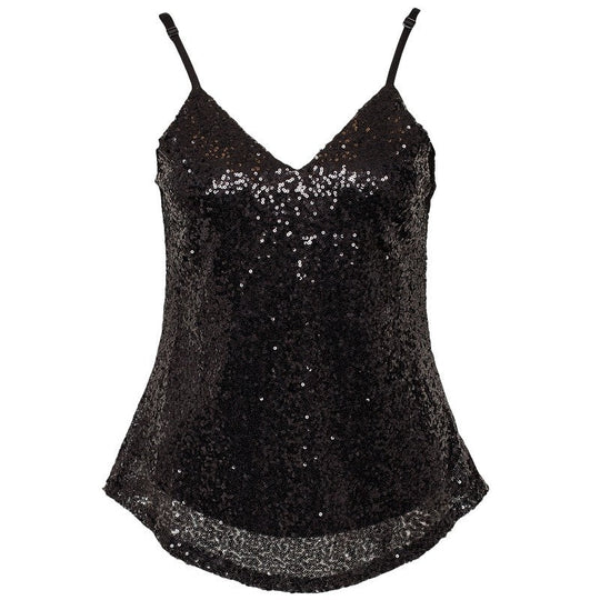 Damen Pailletten-Spaghetti-Top V-Ausschnitt