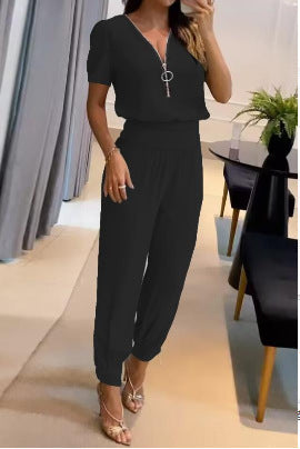 Damen Jumpsuit mit V-Ausschnitt und Gummizug