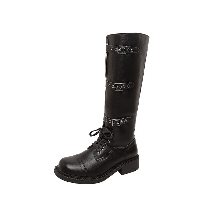 Damen kniehohe Schnürstiefel mit Zier- und Verstellschnallen Nord Taschen