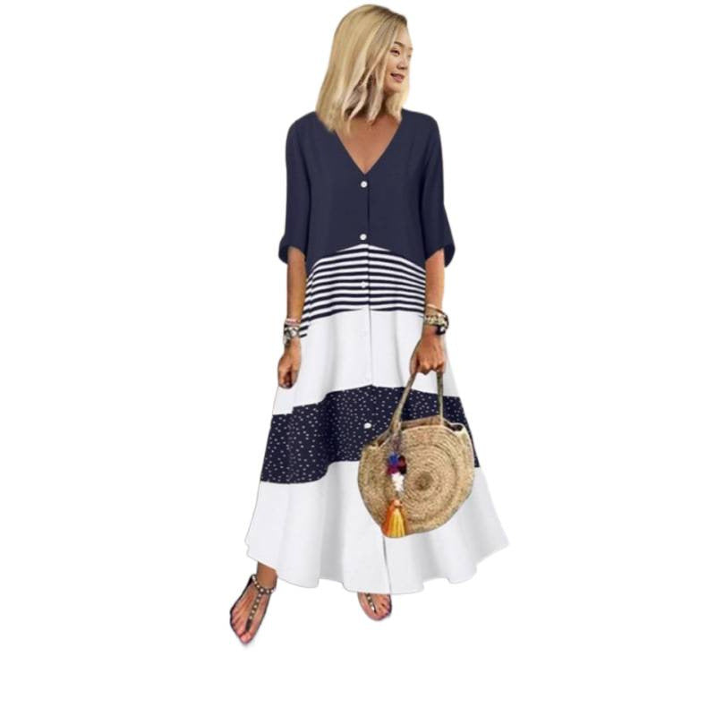 Damen Maxikleid mit Knopfverschluss und dekorativen Mustern