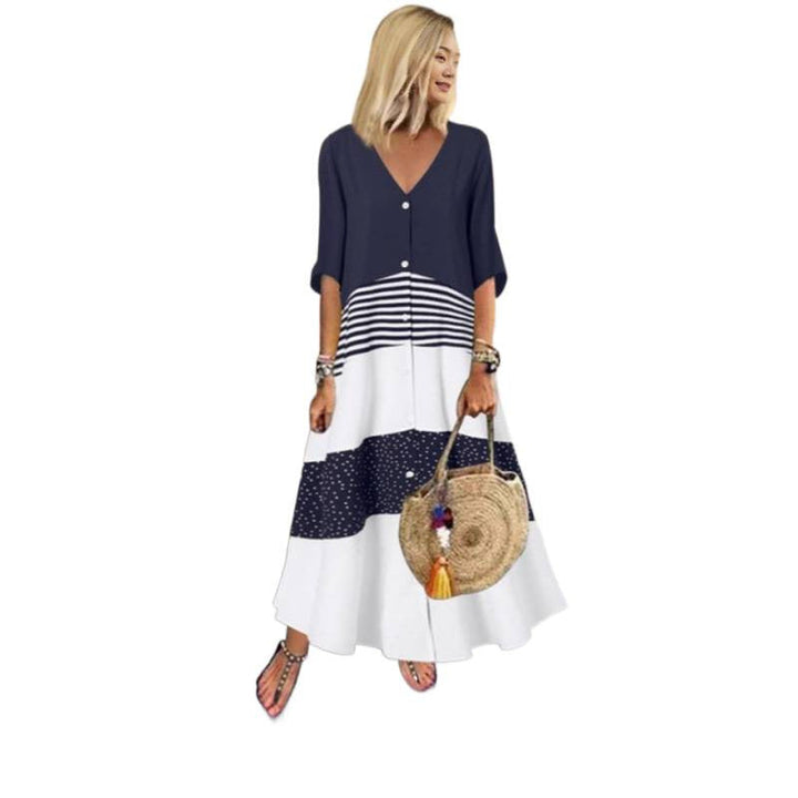 Damen Maxikleid mit Knopfverschluss und dekorativen Mustern