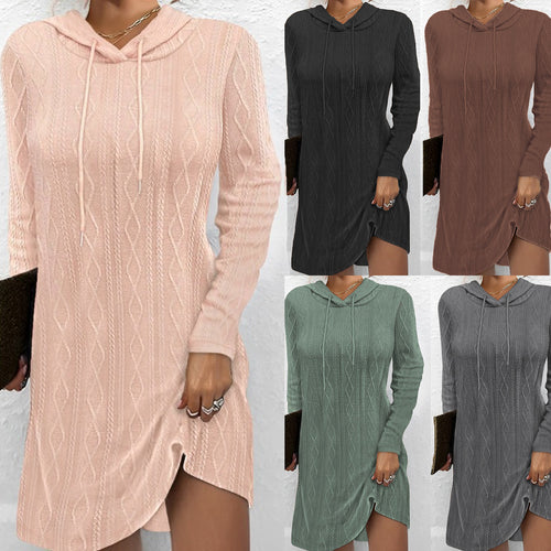Damen Lässiges Strickkleid mit Kapuze Nord Taschen