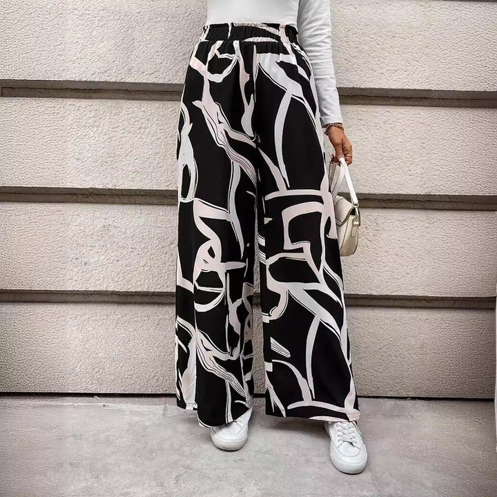 Damen Weit geschnittene Chiffon-Hosen mit modernem Grafikmuster