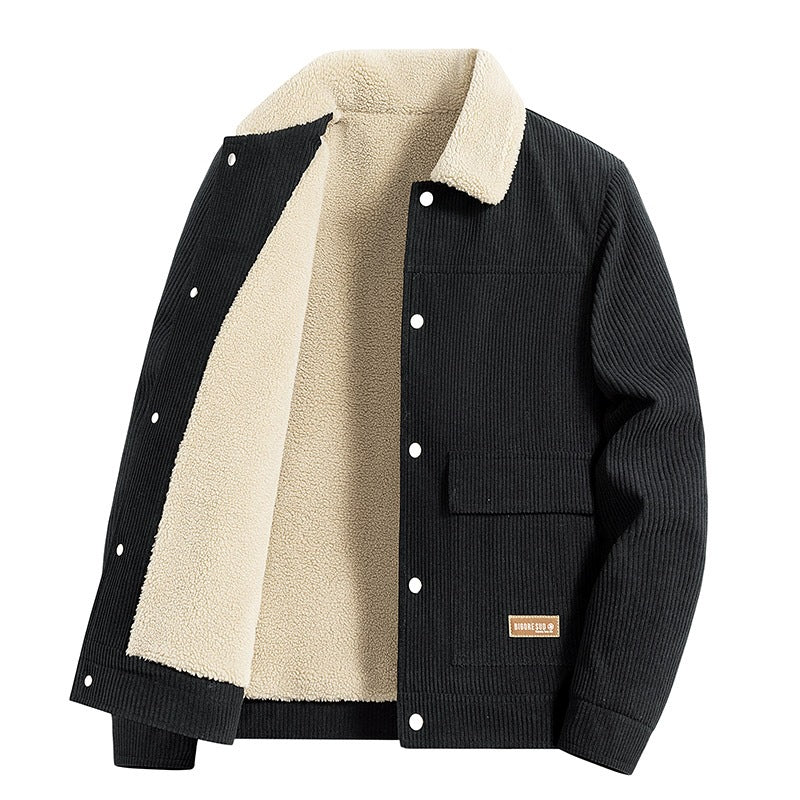 Herren Cordjacke mit Teddyfutter, Hemdkragen & Druckknopffront Nord Taschen