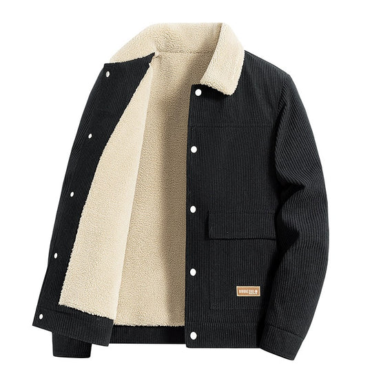 Herren Cordjacke mit Teddyfutter, Hemdkragen & Druckknopffront Nord Taschen