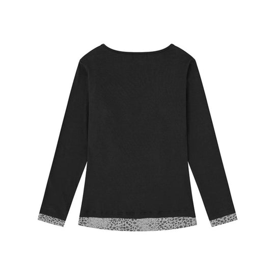 Damen Figurumschmeichelndes Langarmshirt mit Wasserfall-Drapierung und Animal-Inneneinsatz Nord Taschen
