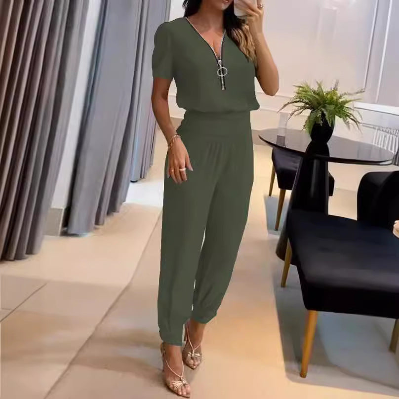 Damen Jumpsuit mit V-Ausschnitt und Gummizug