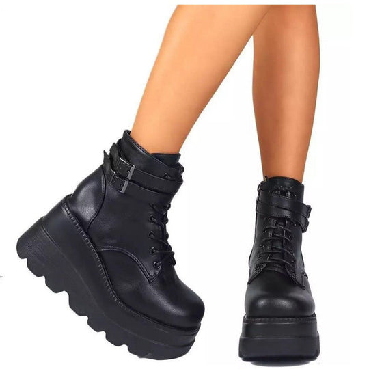 Damen Plateau-Stiefel mit modischem Schnallen-Design und praktischem Reißverschluss - Arvani