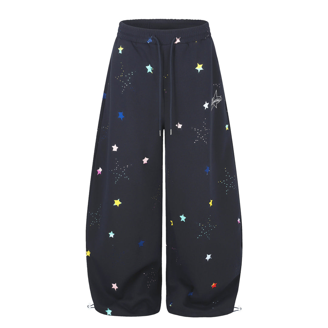 Damen Extraweite Palazzo-Capri-Sweathose mit Sternen-Print, Komfortbund und verstellbarem Saum Nord Taschen