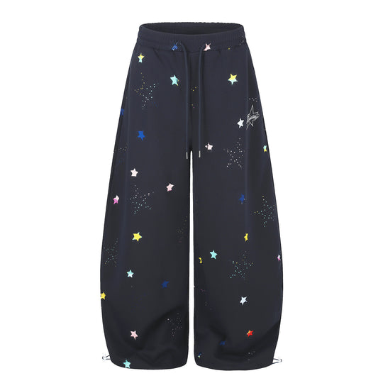 Damen Extraweite Palazzo-Capri-Sweathose mit Sternen-Print, Komfortbund und verstellbarem Saum Nord Taschen