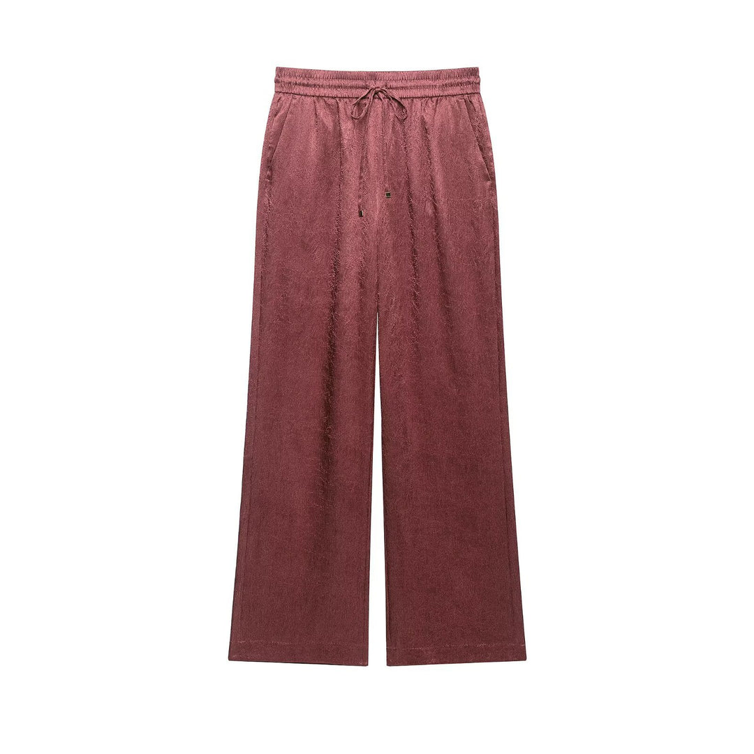 Damen Weite Samt-Loungehose mit elastischem Bund, Tunnelzug und Eingrifftaschen Nord Taschen