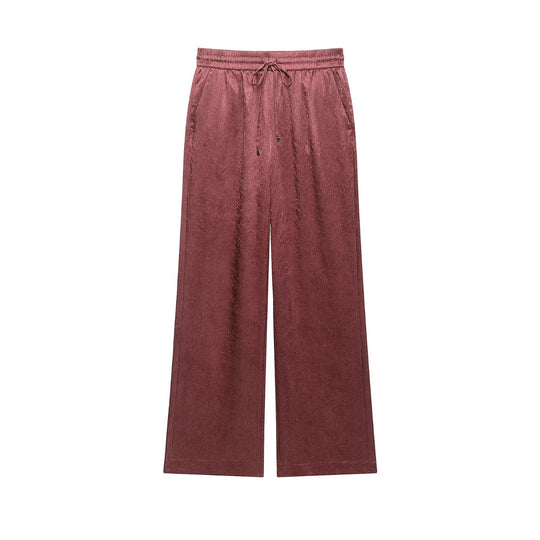 Damen Weite Samt-Loungehose mit elastischem Bund, Tunnelzug und Eingrifftaschen Nord Taschen