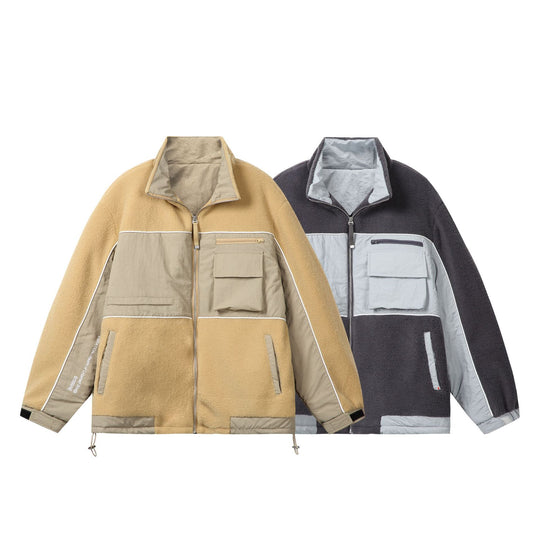 Unisex Oversize Fleece‑Fieldjacke mit Nylonpanels, hoher Stehkragen und Tunnelzug Nord Taschen