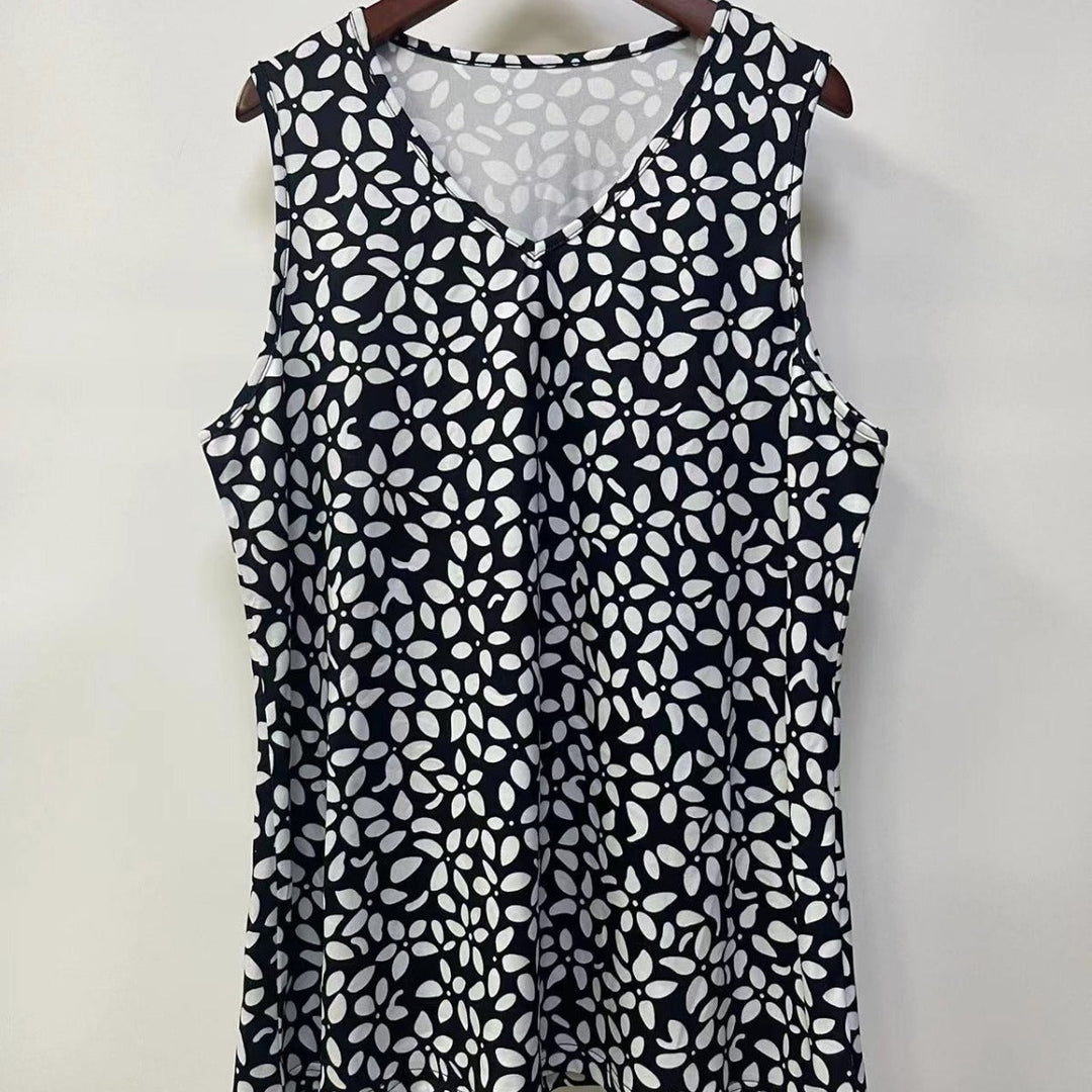 Damen ärmelloses V-Top mit floralem Print und seitlichen Eingrifftaschen