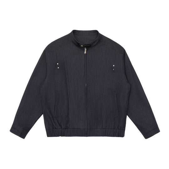 Unisex Kurz geschnittener Denim-Utility-Blouson mit Funnelkragen und Tunnelzugsaum Nord Taschen