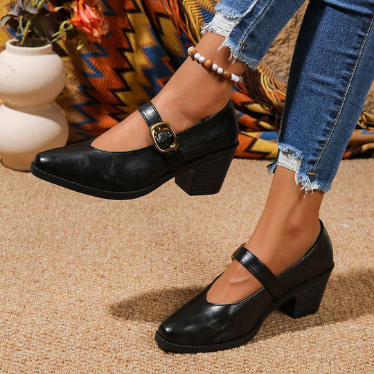 Damen Klassische Blockabsatzschuhe mit eleganter Schnallenverzierung Nord Taschen