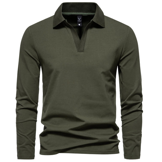 Herren Langarm-Poloshirt mit offenem V-Ausschnitt und Kentkragen Nord Taschen