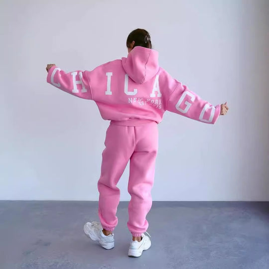 Damen Oversized Kapuzenpullover mit großflächigem Blockprint Nord Taschen