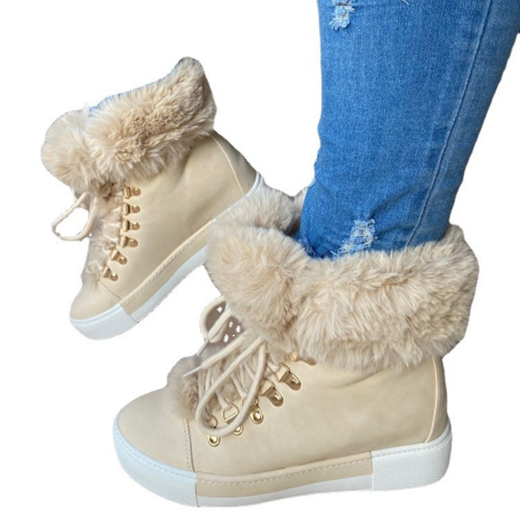 Damen Gefütterte High-Top Sneaker-Boots mit Kunstfellkragen und dekorativer Schnürung Nord Taschen