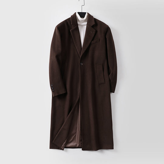 Herren Eleganter langer Einreiher-Wollmantel mit schmalem Revers und taillierter Silhouette Nord Taschen