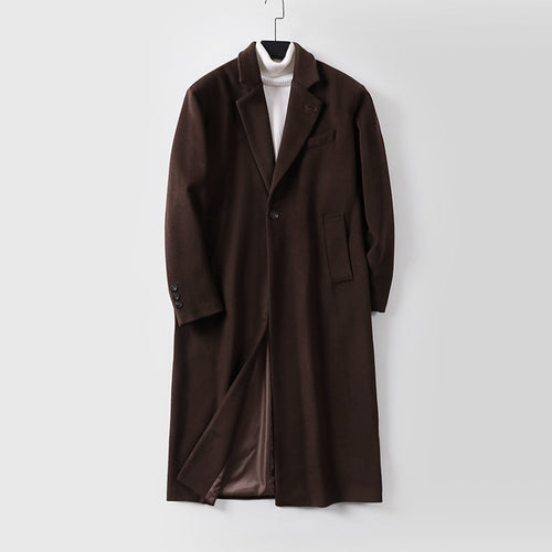 Herren Eleganter langer Einreiher-Wollmantel mit schmalem Revers und taillierter Silhouette Nord Taschen