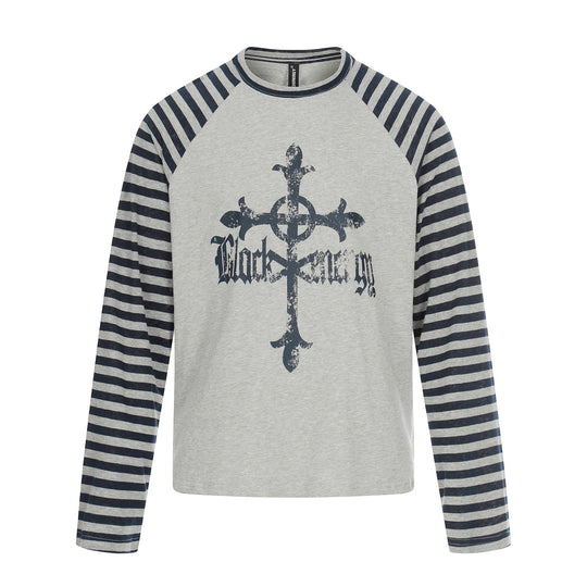 Herren Langarm-Raglanshirt mit Streifenärmeln und Vintage-Print Nord Taschen