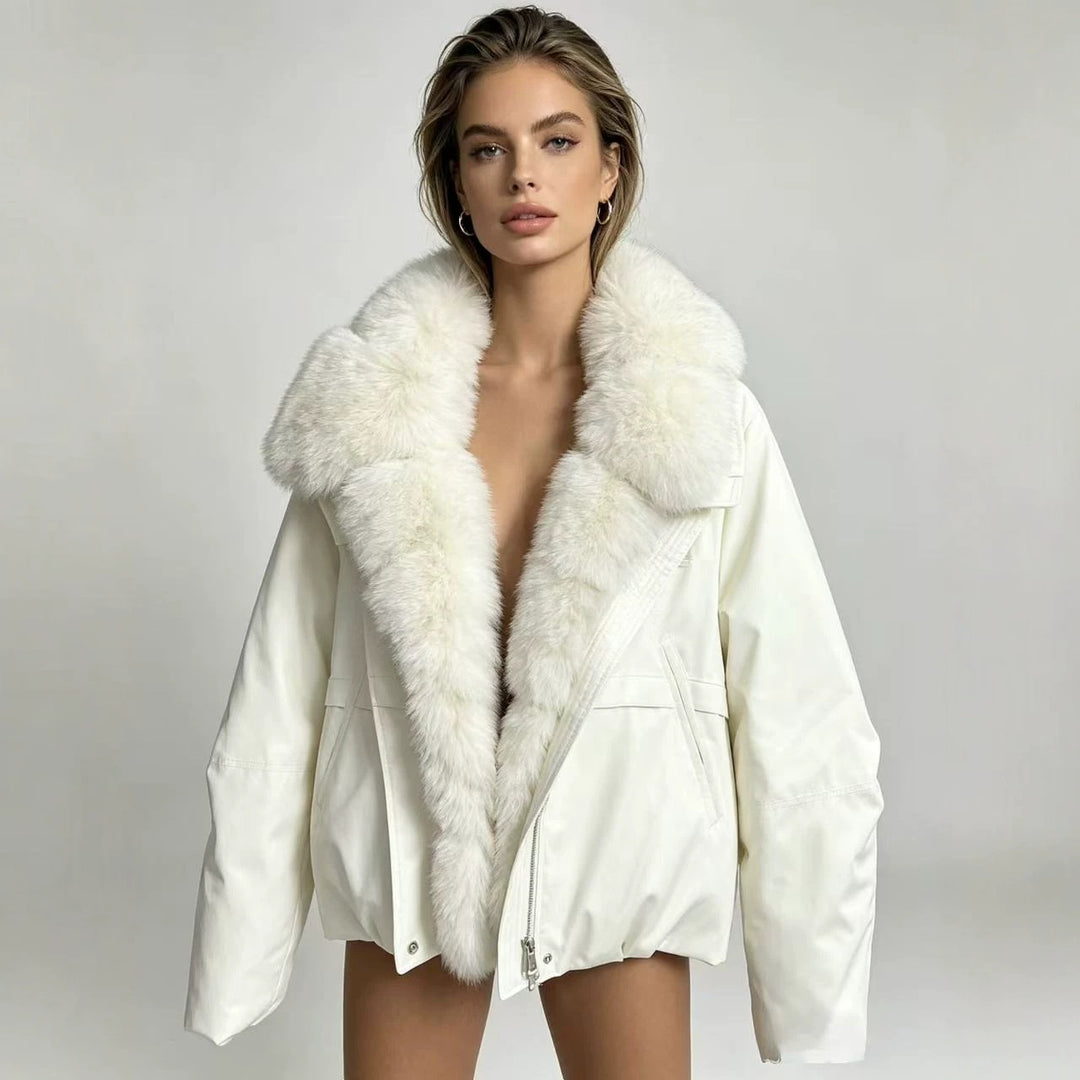 Damen nan taillierte Parka-Bomberjacke mit voluminösem Webpelzkragen und windabweisender Außenhülle Nord Taschen