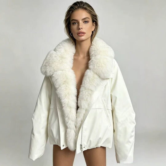 Damen nan taillierte Parka-Bomberjacke mit voluminösem Webpelzkragen und windabweisender Außenhülle Nord Taschen