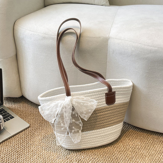 Damen trendige Basttasche mit elegantem Spitzen-Detail Nord Taschen
