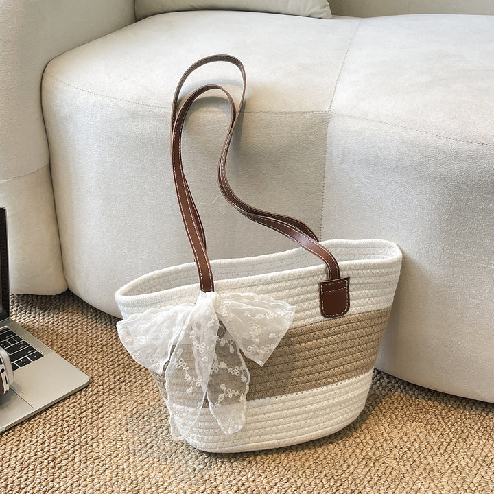 Damen trendige Basttasche mit elegantem Spitzen-Detail Nord Taschen
