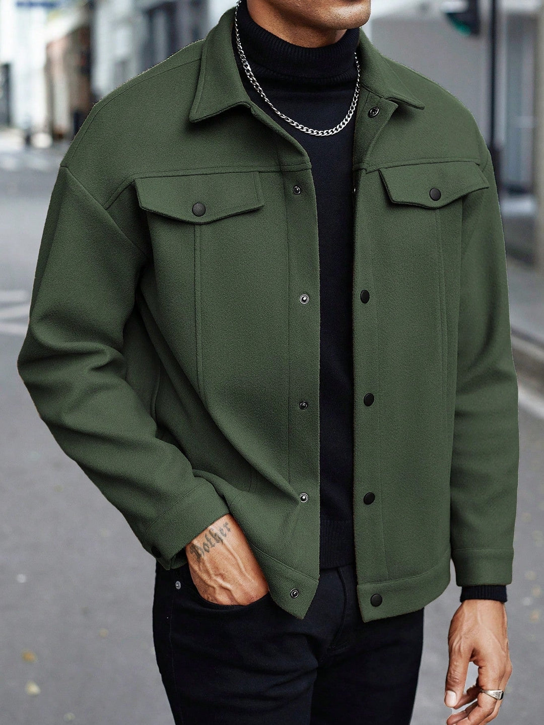 Herren nan Hemdjacke aus Wollmischung mit Druckknöpfen und Pattentaschen Nord Taschen