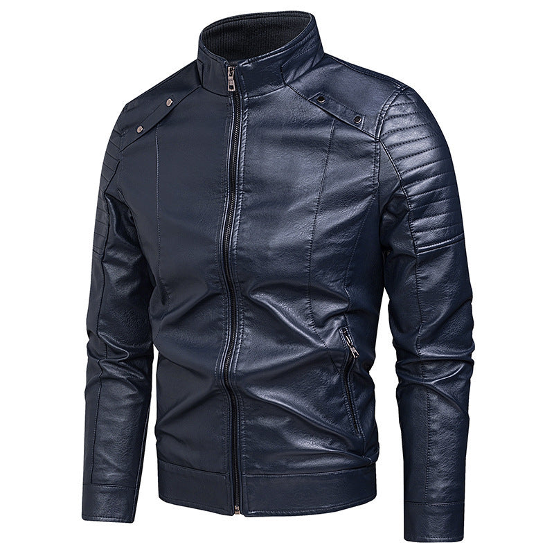 Herren schlanker Kunstleder-Moto-Blouson mit ergonomischen Nähten und Stehkragen Nord Taschen