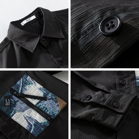 Herren Leichtes Hemdjacke-Overshirt mit kontrastierter Reißverschluss-Brusttasche und Relaxed-Fit Nord Taschen