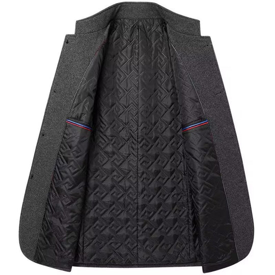 Herren Wollmisch-Mantel mit Stehkragen, gesteppter Thermoisolierung und verdeckter Knopfleiste Nord Taschen