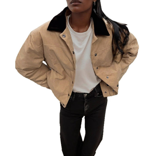 Damen Kurzer Cord-Workwear-Blouson mit Kontrastkragen Nord Taschen