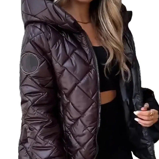 Damen Wattierte Kapuzen-Steppjacke mit Karosteppung, leichter Thermofüllung und durchgehendem Reißverschluss Nord Taschen