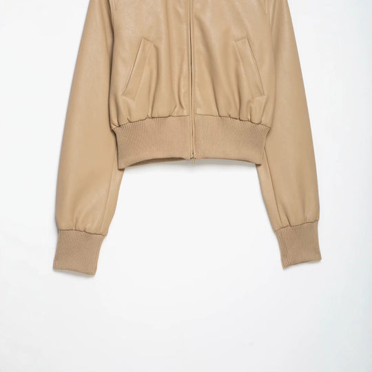 Damen Kurz geschnittener Lederblouson mit hohem Rippkragen Nord Taschen