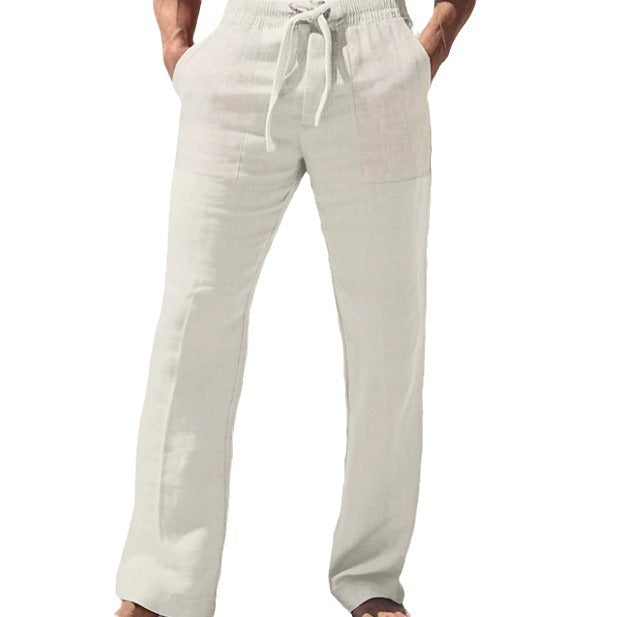 Herren weite Resort-Freizeithose im Palazzo-Stil aus Leinenmix mit Tunnelzug und seitlichen Eingrifftaschen Nord Taschen