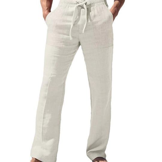 Herren weite Resort-Freizeithose im Palazzo-Stil aus Leinenmix mit Tunnelzug und seitlichen Eingrifftaschen Nord Taschen